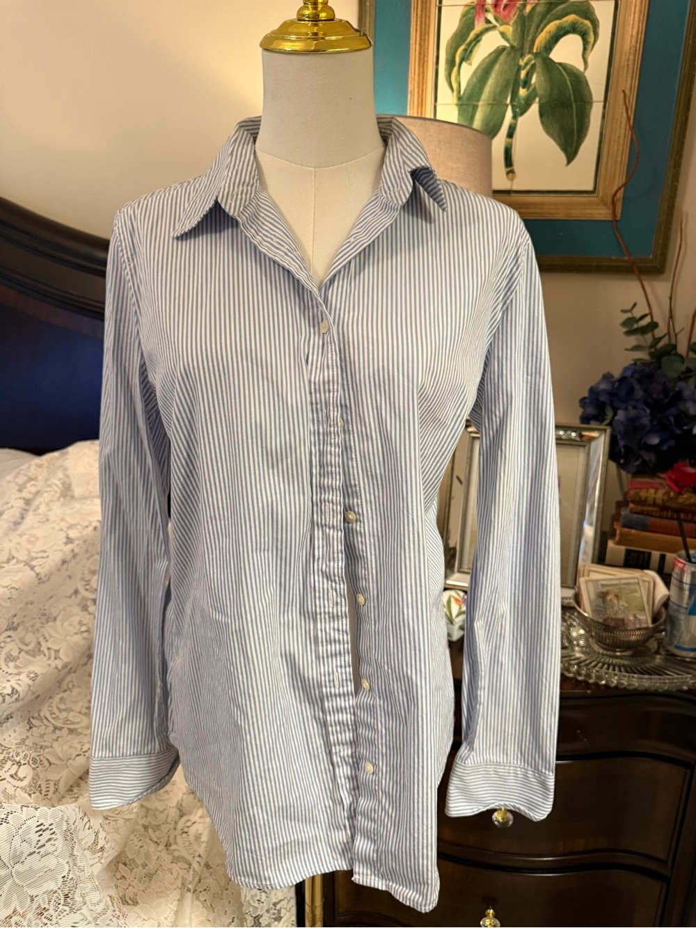 GAP Blue and White Striped Button-Up Shirt
